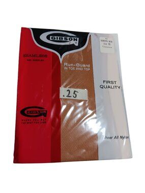 Vtg Stockings Gibson Seamless Mesh Size 10 Cinnamon Nylon Run-Guard Toe & Top